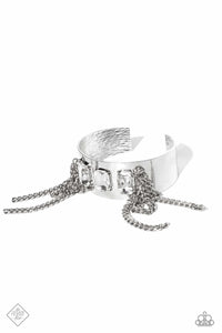 CHAIN SHOWERS - WHITE GEM SILVER CHAIN CUFF BRACELET