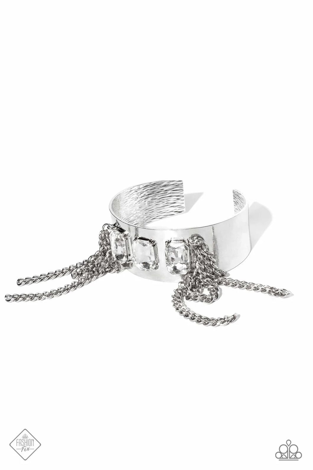 CHAIN SHOWERS - WHITE GEM SILVER CHAIN CUFF BRACELET